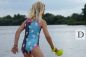 Preview: Swimming Blossom - braun / rosa -  3in1 Design - Badeanzugstoff - 1,50 m RESTSTÜCK