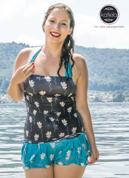 Swimming Blossom - braun / rosa -  3in1 Design - Badeanzugstoff - 0,50 m RESTSTÜCK
