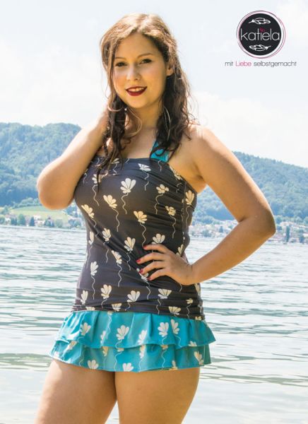 Swimming Blossom - braun / rosa -  3in1 Design - Badeanzugstoff - 0,50 m RESTSTÜCK