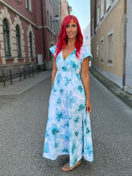 AquarellBlossom BIG - aqua - Bio-Jersey - 1,65 m RESTSTÜCK