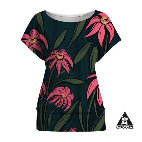 FlowerBreeze - petrol / flamingo - Viskosejersey - 1,00 m RESTSTÜCK