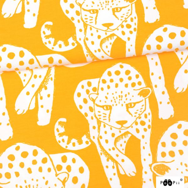 Cheetah / Gepard - gelb / weiß - Bio-Jersey - 1,15 m RESTSTÜCK