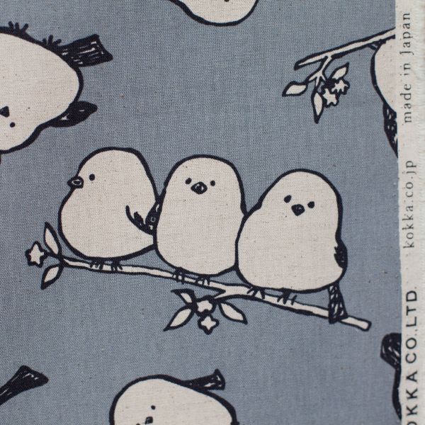 Kawaii Vögelchen - taubenblau / ecru - CANVAS - Baumwolle / Leinen