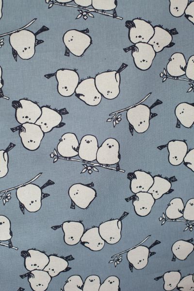 Kawaii Vögelchen - taubenblau / ecru - CANVAS - Baumwolle / Leinen