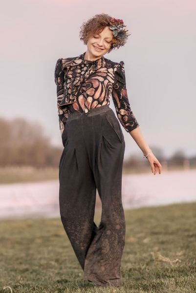 LeatherGradient - dark wood - Lyocell / TENCEL-Crepe - 1,40 m RESTSTÜCK