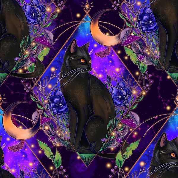 Whimsical Cats - purple - Bio-Jersey