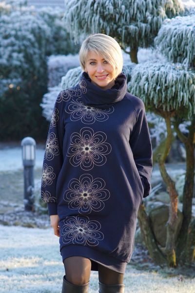 Starflowers - dunkelblau / champagner Glitzer Metallicprint - Sweat angeraut