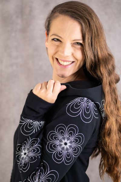 Starflowers - schwarz / silber Glitzer Metallicprint - Sweat angeraut