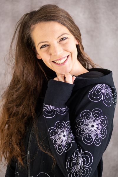 Starflowers - schwarz / silber Glitzer Metallicprint - Sweat angeraut