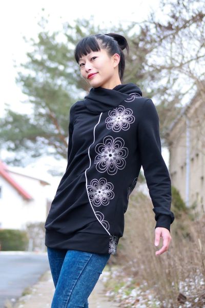 Starflowers - schwarz / silber Glitzer Metallicprint - Sweat angeraut