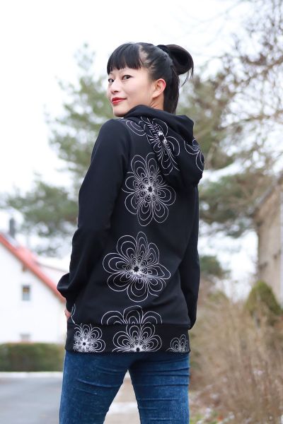 Starflowers - schwarz / silber Glitzer Metallicprint - Sweat angeraut