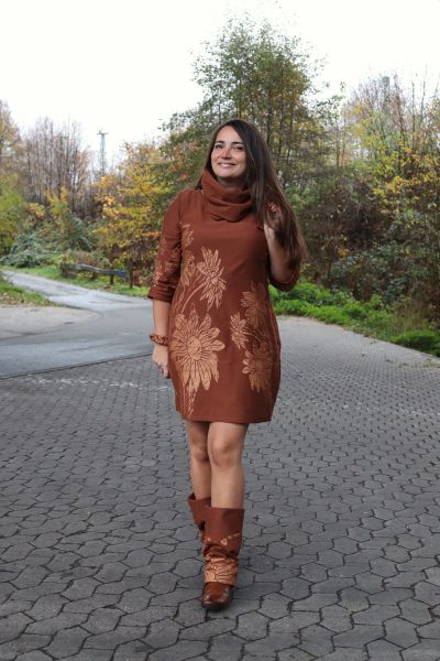 Blomma - rotbraun / kupfer Glitzer Metallicprint - Bio-Sweat angeraut - 1,35 m RESTSTÜCK