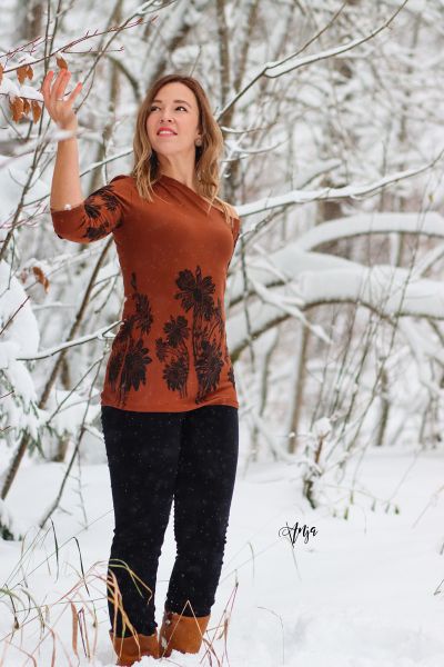 Blomma - rotbraun / schwarz - Bio-Sweat angeraut - 1,70 m RESTSTÜCK