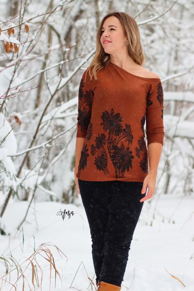 Blomma - rotbraun / schwarz - Bio-Sweat angeraut - 1,70 m RESTSTÜCK