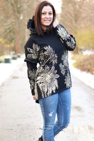 Blomma - schwarz / champagner Glitzer Metallicprint - Bio-Sweat angeraut