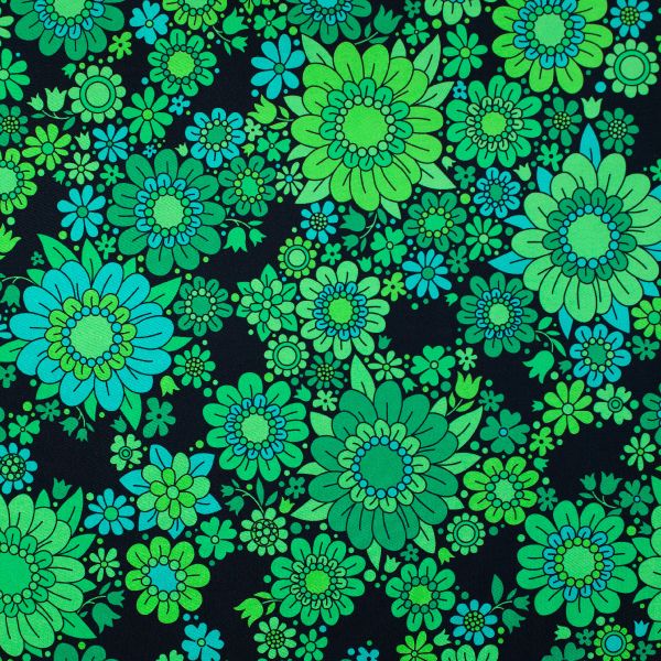 Retro-Blumen - schwarz / grün - Bio-Jersey