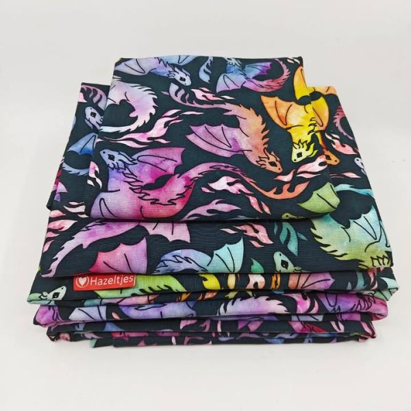 Dragons and Rainbows - petrol - Bio-Sommersweat - 0,70 m RESTSTÜCK