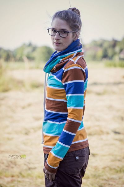 Retro-Blockstreifen BIG - blau - Bio-Sommersweat 280 g/m2 - 0,70 m Reststück
