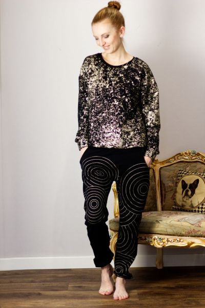 ArtDeco - schwarz / champagner Glitzer Metallicprint - Bio-Sommersweat - A/B-Ware
