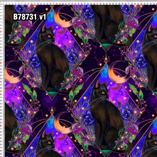 Whimsical Cats - purple - Bio-Jersey