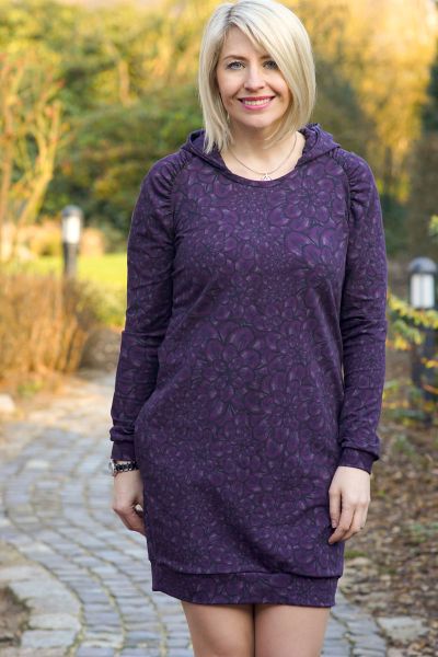Blumenmeer - dark plum - Bio-Sommersweat -  2,15 m RESTSTÜCK