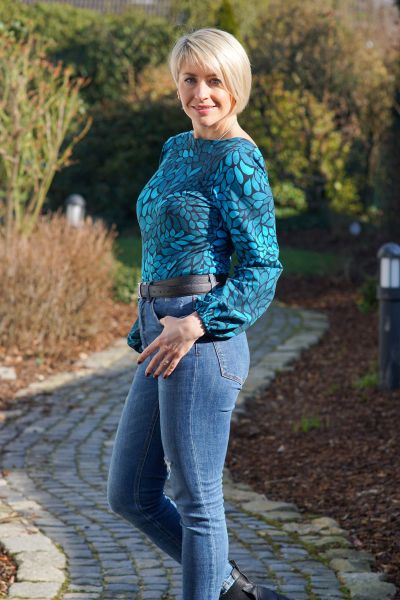 ColorLeaves MINI - mono blau - Viskose-Jersey - 0,40 m RESTSTÜCK