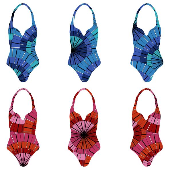 ColorWheels - 3in1 Design - blau rot - Badeanzugstoff