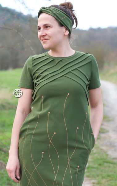 CosmicBlossom - grün / kupfer - Glitzer - Bio-Sommersweat - 1,00 m RESTSTÜCK