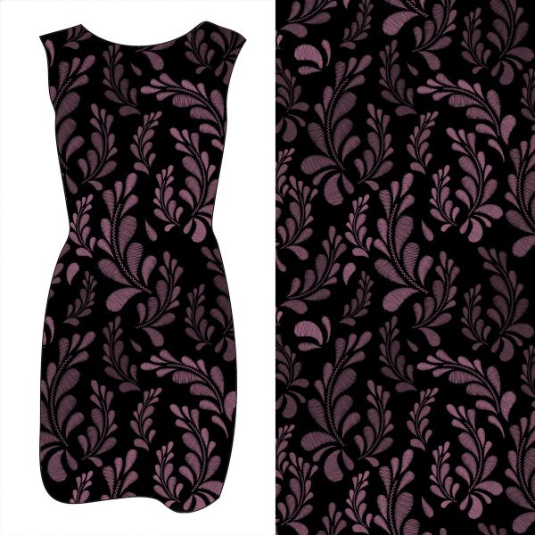EmbroideredLeaves - mauve - Bio-Jersey - 0,5 m RESTSTÜCK