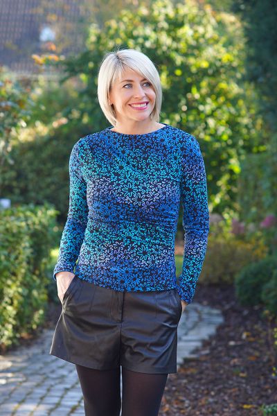 FunFlowers MINI - cold blue - Bio-Jersey - 1,90 m RESTSTÜCK