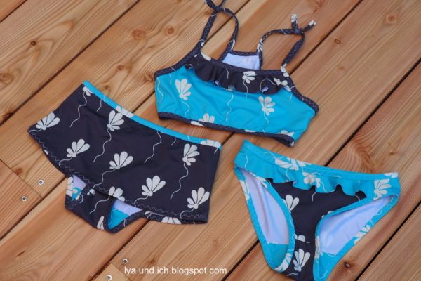 Swimming Blossom - braun / rosa -  3in1 Design - Badeanzugstoff - 1,50 m RESTSTÜCK