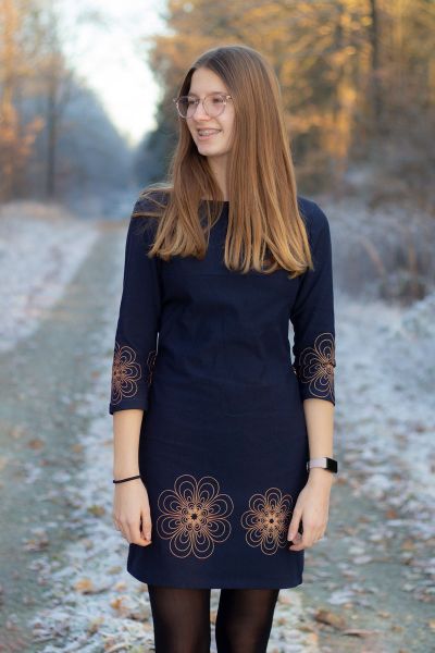 Starflowers - dunkelblau / kupfer Glitzer Metallicprint - Sweat angeraut