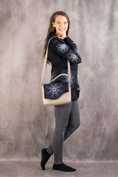 Starflowers - schwarz / silber Glitzer Metallicprint - Sweat angeraut
