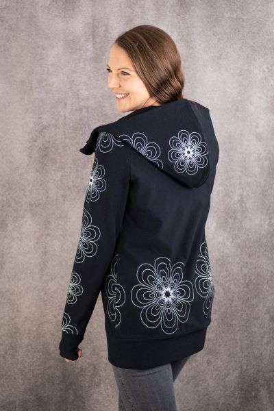Starflowers - schwarz / silber Glitzer Metallicprint - Sweat angeraut