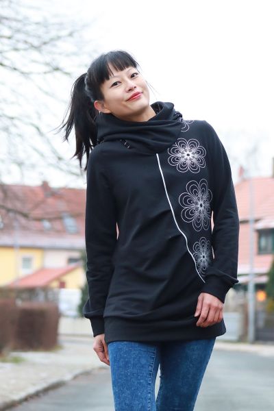 Starflowers - schwarz / silber Glitzer Metallicprint - Sweat angeraut