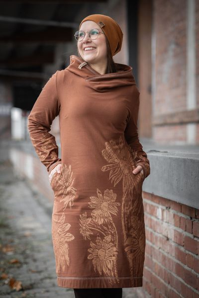 Blomma - rotbraun / kupfer Glitzer Metallicprint - Bio-Sweat angeraut - 1,35 m RESTSTÜCK