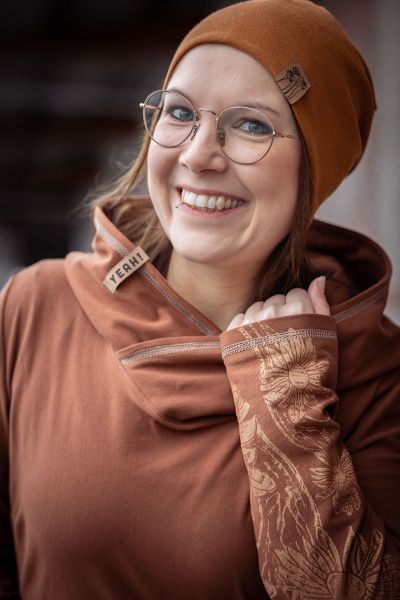 Blomma - rotbraun / kupfer Glitzer Metallicprint - Bio-Sweat angeraut