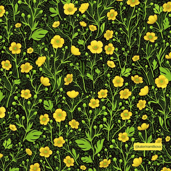Buttercups - black - Bio-Jersey - 1,35 m RESTSTÜCK
