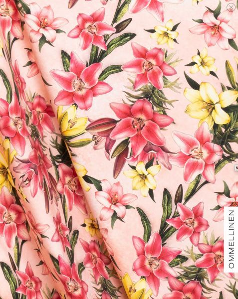 Blooming lilies - soft pink - Bio-Jersey - 1,10 m RESTSTÜCK