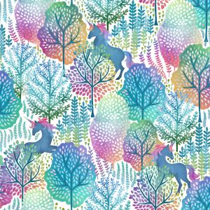 Hidden Unicorn Woods - white - Bio-Jersey - 1,30 m RESTSTÜCK