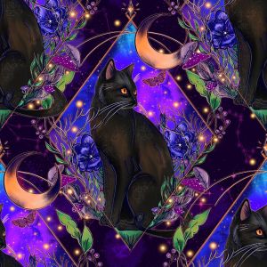Whimsical Cats - purple - Bio-Jersey