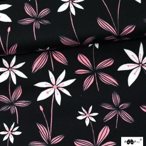 Starflower - schwarz / rosa - Baumwollsatin - 100 % Bio-Baumwolle - Webware - 1,85 m RESTSTÜCK