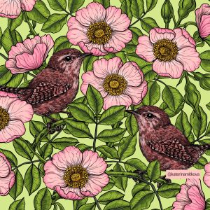 Wrens in the dog roses - Bio-Jersey